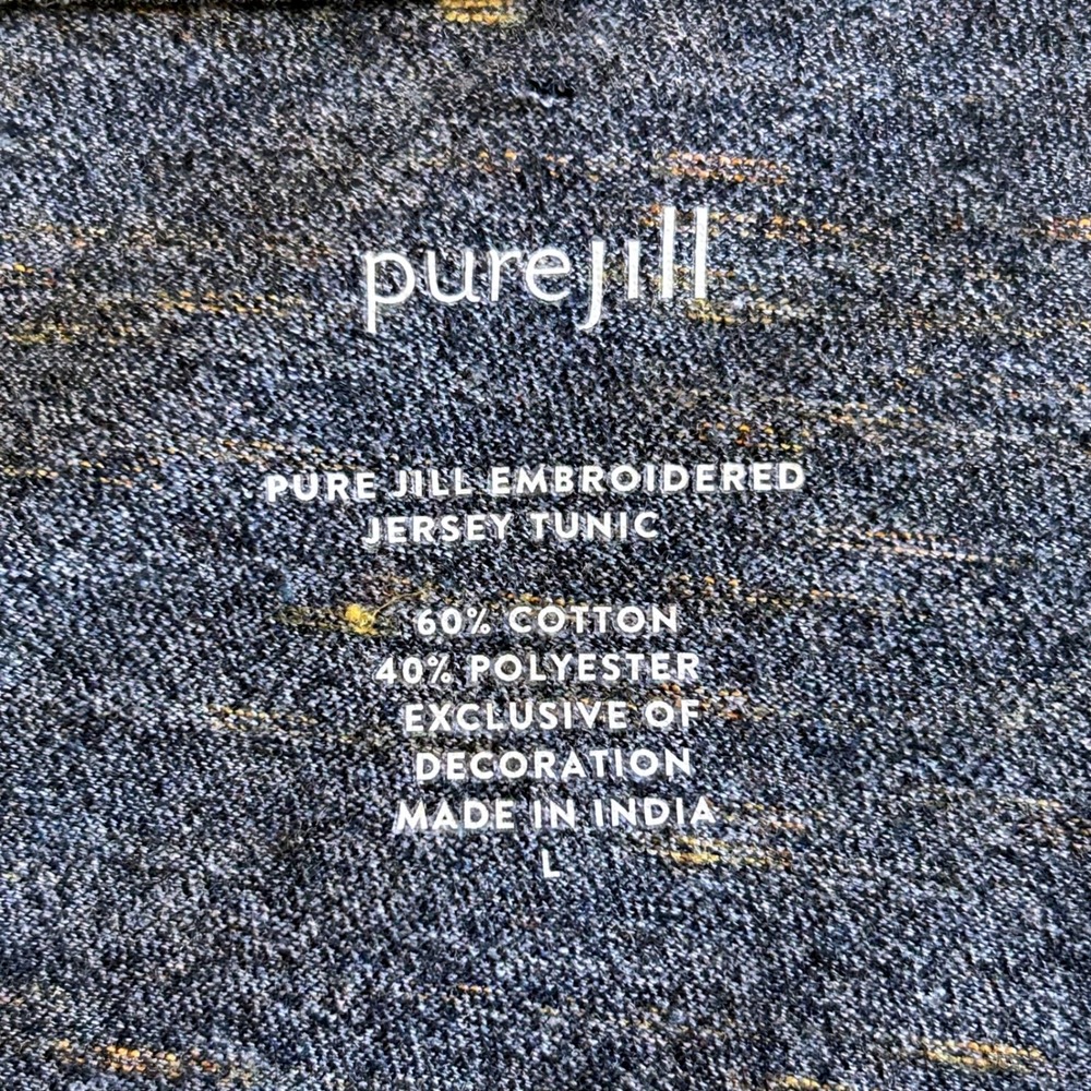Pure J Jill Embroidered Jersey Tunic Top Large Blue 3/4 Sleeve Boho Soft - Picture 4 of 11